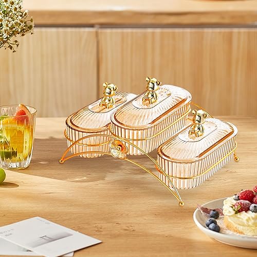 Sharplace Assiette de Service pour collations aux Fruits secs, Assiette à Salade, Plat de Fruits secs Polyvalent, Plats de Service divisés pour la Cuisine de, 3 Grilles Ambre - Nail Gallerys
