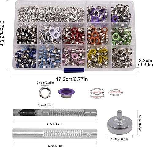 pangutheos 360 Pièces Oeillet Couture 12 Couleurs, 6mm Oeillets avec 3 pces d'Outils d'Installation, Oeillets Multicolores pour Vêtements, Sac, Bâche, Cuir, Toile, Chaussures, Tentes - Nail Gallerys