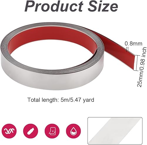 OLYCRAFT 5m Moulure métallique Auto-adhésive 25mm de Large Moulure Murale 0.8mm d'épaisseur Moulure en Acier Inoxydable Flexible à décoller pour Plafond Miroir Cadre cheminée décoration - Nail Gallerys