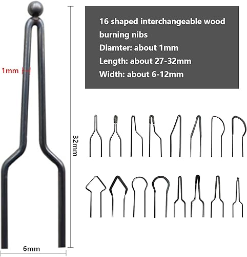 Kit d'embouts pyrographiques, 16 mini pointes de fil de chauffage à bois pour machine de pyrogravure pour combustion du bois fil de chauffage en alliage métallique sculpté accessoires - Nail Gallerys