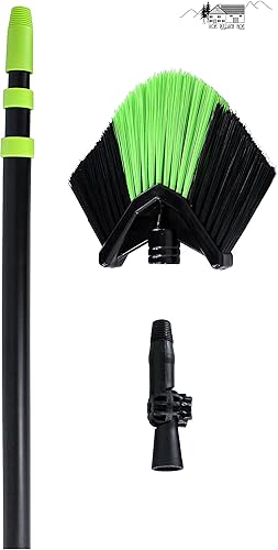 Balai d'angle triangulaire - Noir - Vert - Avec manche télescopique extensible jusqu'à 3,3 m - Avec poils synthétiques et tête inclinable - Nail Gallerys
