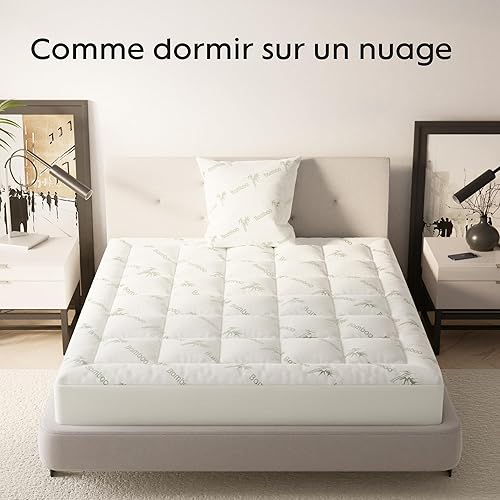Niagara Surmatelas 90 x 190 cm en Bambou, Respirant, rafraîchissant sur Matelas 1 Personne 90x190 avec Poches Profondes pour Matelas 20-50 cm - Nail Gallerys