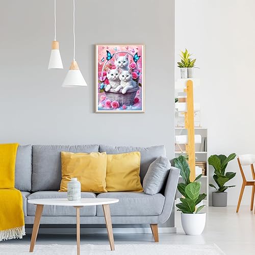 GDYEEH 5D Chaton Blanc Peinture Diamant Painting Kit, DIY Papillon Art du Diamant Complet Kits, Fleurs Diamond Art Kits Strass Point de Croix Painting pour Adultes Débutants Maison Décor 30x40 cm - Nail Gallerys