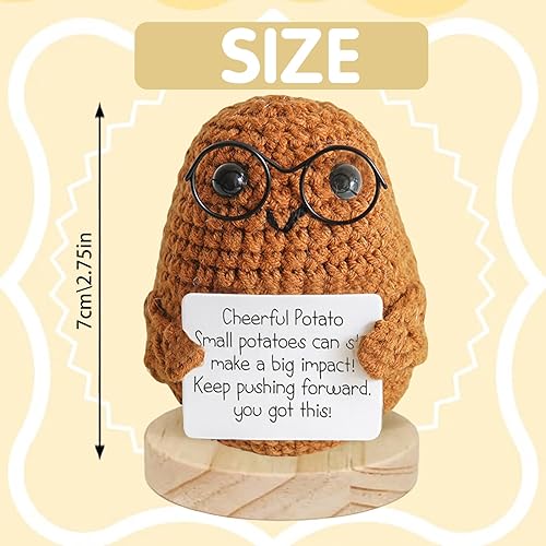 LUKIUP Mini Positive Potato, 8,5cm Pomme de Terre Positive Drôle, Poupée à Potate en Iaine Tricotée Créative, Hug de Poche Poupée Tricoté avec Cartes de Message Encourageantes pour Amis Collègues - Nail Gallerys