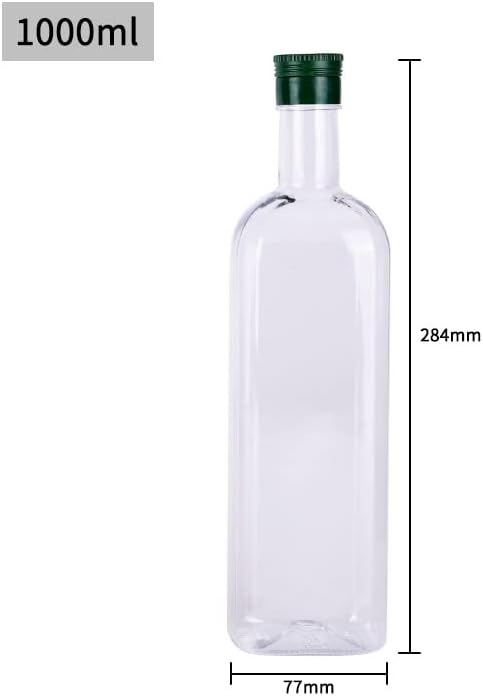 B SEPOR Lot de 6 bouteilles vides en plastique Quadra PET transparent de 1 litre d'huile d'olive avec bouchons (1000 ml) – Bouteilles de vin carrées à long col pour arrosage des plantes - Nail Gallerys