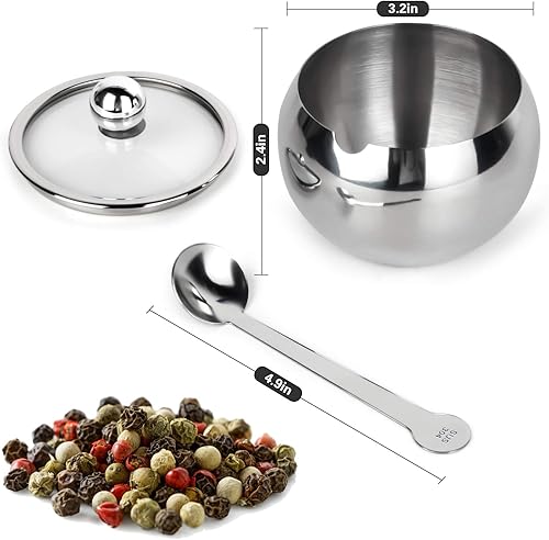Hanmir Sucrier en acier inoxydable avec couvercle transparent et cuillère à sucre 8,1 onces (240 millilitres) Récipient à sucre pour la maison et la cuisine - Nail Gallerys