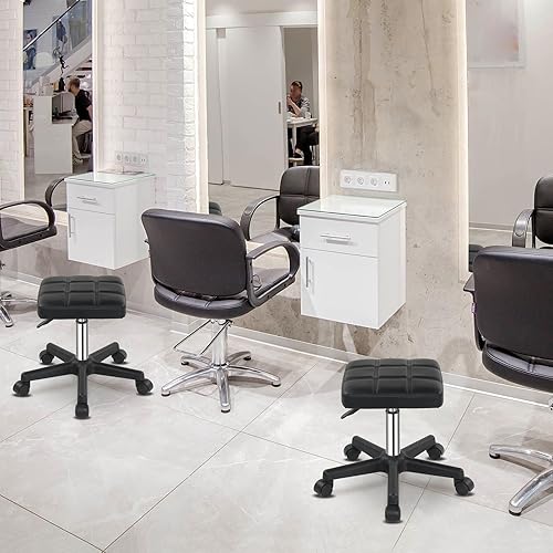 TactFire Tabouret de Bureau carré en polyuréthane, Tabouret à roulettes, Rotation à 360°, Hauteur réglable 45-61 cm, pour Salon de Massage, Bureau et Clinique - Nail Gallerys