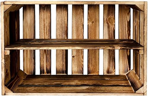 Caisses à fruits avec planche centrale - Caisses en bois - Caisses à vin - Caisses à pommes - Commode - Étagère flammée - 60 x 40 x 20 cm - Nail Gallerys