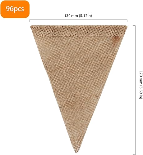 DAKFOOK Banderole en Toile de Jute de 30 m avec 96 Drapeaux triangulaires, fanions rustiques en Lin, Guirlande Fanion Toile de Jute pour Anniversaire, Mariage, décoration de Jardin - Nail Gallerys