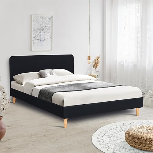 IDMarket - Lit Double scandinave Balta avec tête de lit et sommier 140 x 190 cm Tissu Noir - Nail Gallerys