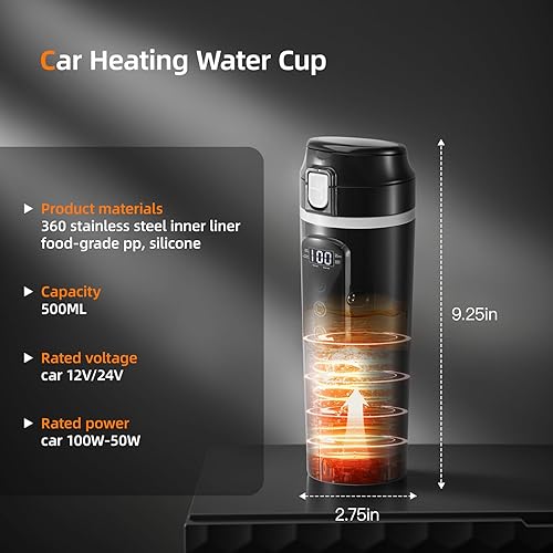 Bouilloire électrique de voyage 24 V/12 V pour voiture/camion, bouilloire chauffant pour voiture de 500 ml avec écran LCD, acier inoxydable 304, protection anti-brûlure - Nail Gallerys