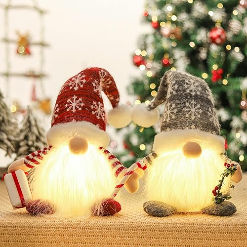 Décorations De Noël Lumineuses Gnome, 2 Pcs Rouge Et Gris Gnome De Noel Geant, Ornements Noel Interieur Lumineuse, Fait à La Main Suédois Santa Tomte Gnome Pour Décoration Intérieure Fenetre Table - Nail Gallerys