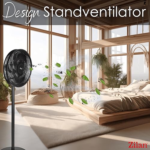 Zilan Ventilateur sur pied très silencieux avec 15 pales pour une efficacité maximale - Débit d'air élevé économe en énergie - Fonction oscillation à 90° - Hauteur réglable - Ventilateur de sol - Nail Gallerys