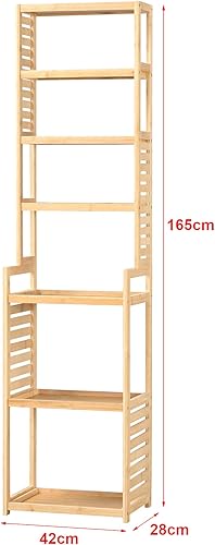[en.casa] Étagère à 7 Niveaux avec Surfaces de Stockage de Tailles Différentes Meuble de Rangement pour Salle de Bain Cuisine Salon Bambou 165 x 42 x 28 cm Naturel - Nail Gallerys