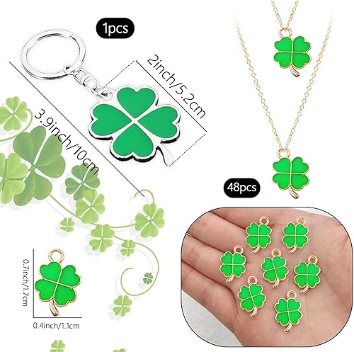 WACH AUF 48 Pièces Breloques Trèfle à Quatre Feuilles Vertes avec 1 Porte Clés Trèfle à Quatre Feuilles pour Collier à Faire Soi Même Porte Clés Bracelet Décoration Accessoires - Nail Gallerys