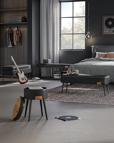 VASAGLE Collection EKHO - Banc d'Entrée, Bout de Lit pour Chambre, PU avec Coutures, avec Pieds en Acier, pour Salon, Salle à Manger, Style Moderne Mi-siècle, Capacité 300 kg, Noir d'encre LOM076B01 - Nail Gallerys
