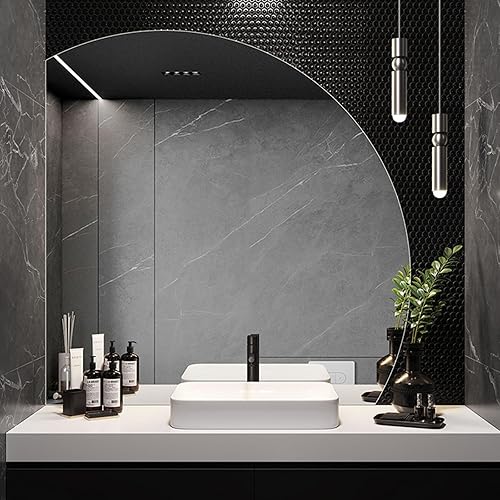 NOIRDA Miroir Demi-Rond pour Décoration Murale, Miroir De Vanité Mural, Anti-déflagrant De Sécurité, Miroir De Maquillage Demi-Cercle pour Salle De Bain, Salon, Chambre,(Left Cut,70cm/27.5in) - Nail Gallerys