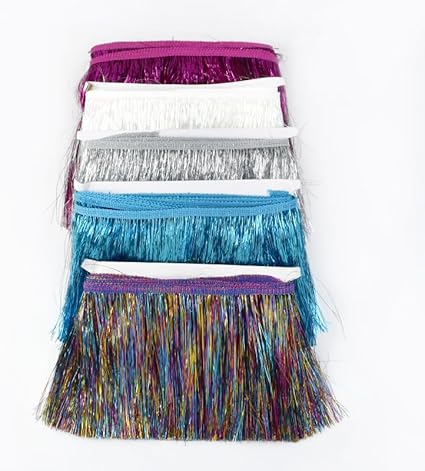 Yalulu 10 m de fil d'argent PET - Franges soyeuses - Franges dansantes - Bordure à franges coupées - Accessoire de couture - Multicolore - Nail Gallerys