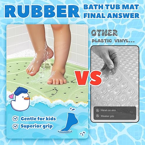 UNEEDE Tapis de Bain Antidérapant pour Enfants, Forme de Grenouille, Tapis de Douche pour Enfants, 76 x 45 cm, Tapis de Bain pour Bébés, Tapis Antidérapant pour Baignoire, Ventouses Puissantes - Nail Gallerys