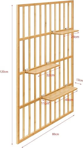 [en.casa] Étagère Murale Design Intemporel Panneau Mural Style Scandinave avec 3 Tablettes Modulables pour Salon Cuisine Bureau Entrée Bambou 120 x 80 x 13 cm Naturel - Nail Gallerys