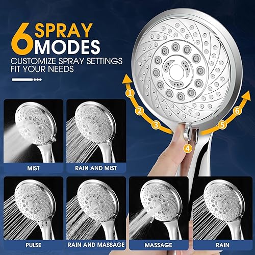 Pomme de douche et tuyau haute pression, pommeau de douche universel puissant à économie d'eau, ensemble avec 6 modes de pulvérisation et tuyau de douche de 2 m de long (pommeau de douche et tuyau - Nail Gallerys