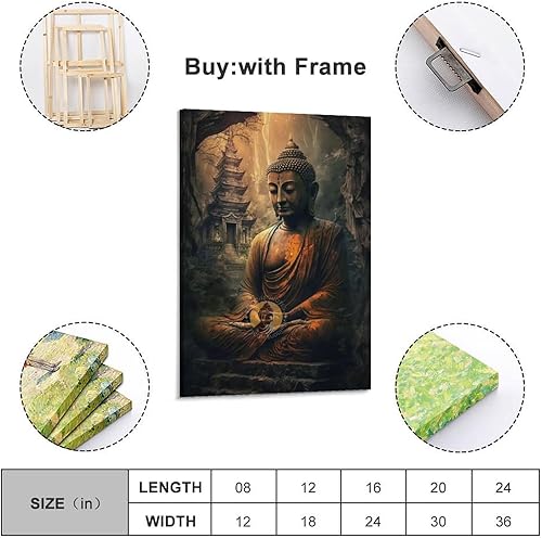 YBHF Poster de statue de Bouddha sur toile, peinture zen, art mural, impression rétro, esthétique, décoration de chambre, décoration de bureau, 60 x 90 cm, style sans cadre - Nail Gallerys