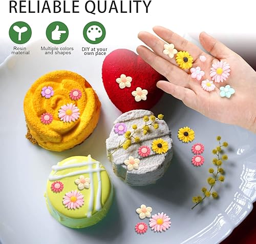 Lot de 80 breloques fleurs en résine à dos plat en forme de marguerite, cabochons à dos plat, embellissements pour la fabrication de bijoux, scrapbooking, coque de téléphone - Nail Gallerys