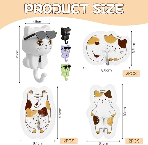 VGECEE 10 Pcs Crochet à Clé Chat Étanche, Crochet Adhésif Mural Mignon, Attache Torchon Cuisine Multi-formes, Accroche Autocollant Enfant sans Perçage, pour Cuisine Maison Vêtement Serviette - Nail Gallerys