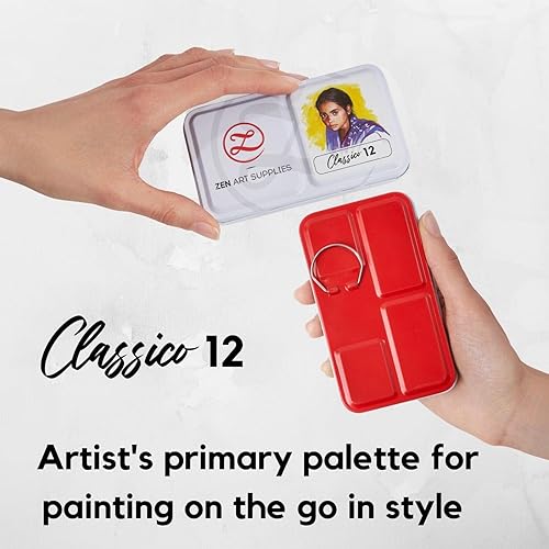 Set d’Aquarelle Professionnel Moderno - Set Non-Toxique de 12 Demi-Pans Dans une Palette en Métal - Set d’Aquarelle de Voyage Portable pour Adultes - Couleurs d’Eau Modernes et Vibrantes - Nail Gallerys