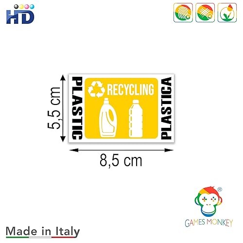 GamesMonkey® - Autocollants Collection Séparée Petit Recyclage Déchets Déchets v1 - Imperméable Lavable Illustré Drôle Enfants - Italien Anglais - Conforme à UNI 11686 (8,5 x 5,5 cm, 6 Pièces) - Nail Gallerys
