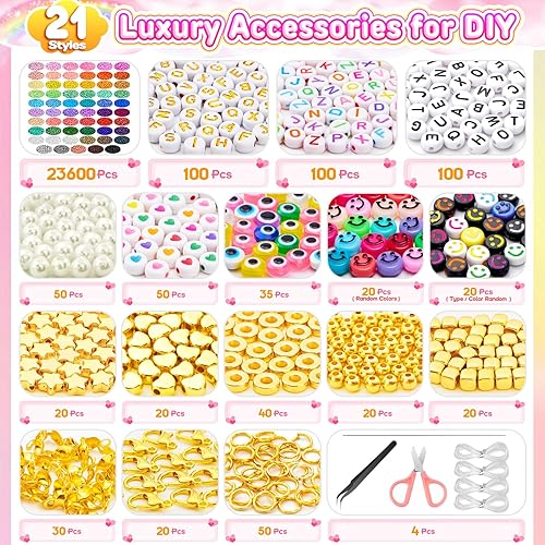 JOEJONI Lot de 24295 perles de 59 couleurs pour bracelets, perles en verre colorées de 3 mm à enfiler, avec 695 accessoires, pour la fabrication de bracelets, bijoux et l'artisanat - Nail Gallerys
