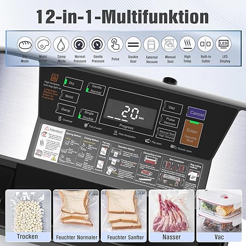 OidoZac Machine à emballer sous vide 85 kPa pour aliments, 12 en 1, avec poignée Easy-Lock, double soudure, coupe-papier intégré, bac d'égouttement amovible - Nail Gallerys