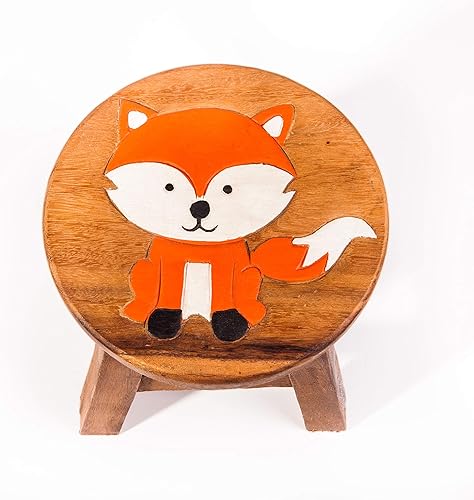 Tabouret pour enfant - En bois massif - Avec motif animal renard 2 - Hauteur d'assise : 25 cm - Nail Gallerys