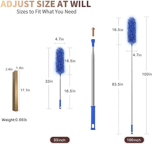 Plumeau télescopique Lavable - 254 cm de Long - avec Manche télescopique en Microfibre - Brosse à poussière - Brosse à poussière - Élimine Facilement la poussière et Les Toiles d'araignée - Bleu - Nail Gallerys