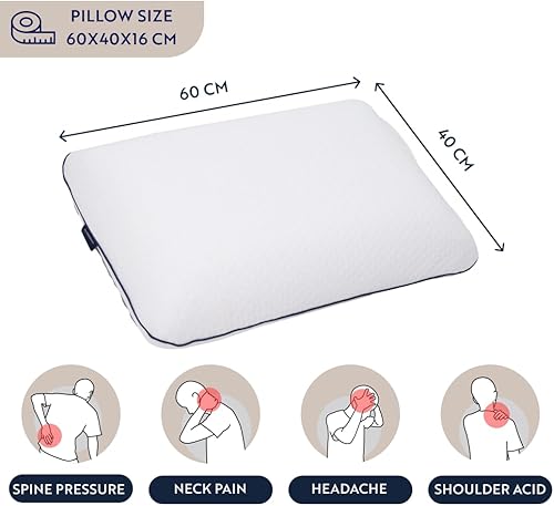 English Home Oreiller Mémoire Forme, Oreiller Ergonomique Cervical, Rectangulaire Oreiller en Mousse à Mémoire de Forme, Coussin Mémoire, taie d’Oreiller Lavable, 40x60x16, Blanc - Nail Gallerys