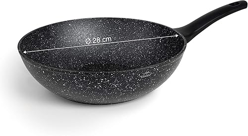 LACOR 26848 Poêle Wok anti-adhésive en aluminium forgé de haute qualité, convient pour tous les types de cuisinières y compris induction, Full Induction, Ø 28 cm, écologique et sans PFOA, noir - Nail Gallerys