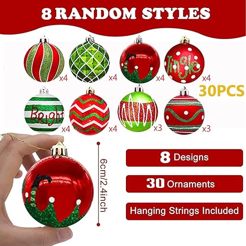 Lot de 30 Boules de Noël Blanches et Dorées en Plastique - Crochets de Suspension pour Guirlande, Couronne, Décorations d'Arbre - 6 cm - Nail Gallerys