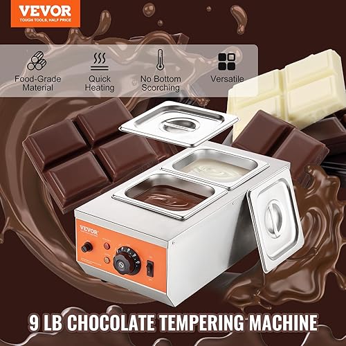 VEVOR Tempéreuse à Chocolat Commerciale 1500 W Bain-Marie Électrique pour Chocolat 2 Cuves de 3,3 L Fondoir à Chocolat Température Réglable 30-85 ℃ en Inox Alimentaire pour Chauffer Beurre Crème Lait - Nail Gallerys