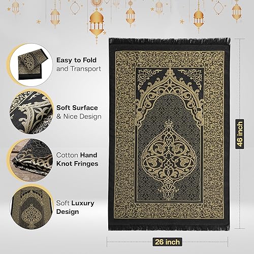 Tapis de prière musulman – Tapis de prière musulman de style traditionnel, épais et rembourré, 99 perles de prière et un chapeau de prière inclus, pour hommes, femmes et enfants, sac de voyage et - Nail Gallerys