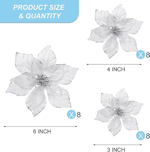 Fleurs de Poinsettia de Paillettes de Noël Fleurs Artificielles de Paillettes de Mariage Ornements de Spain de Noël du Nouvel an (Or, 24) - Nail Gallerys