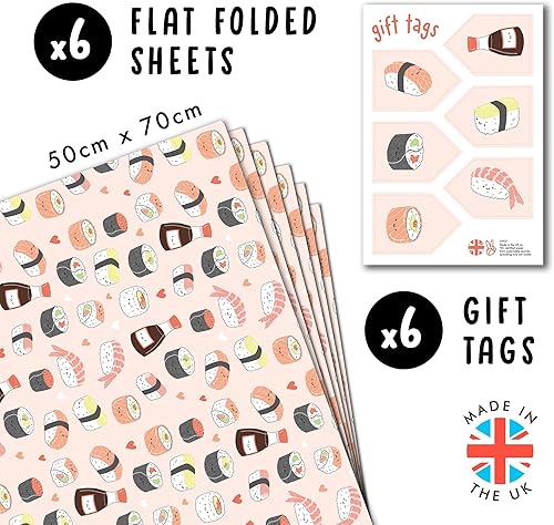 Central 23 - papier d'emballage rose - faces de sushi - 6 feuilles d'emballage cadeau - emballage cadeau tendance pour filles, femmes, adolescents - éco et recyclable - Nail Gallerys