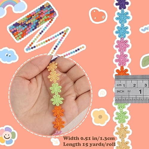 BEEFLYING 15 Yards Dentelle Colorée Bordure en Dentelle de Fleur de Marguerite Brodée Ruban Patchwork Fait Main pour Décoration Couture Bricolage - Nail Gallerys