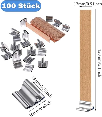 Lot de 100 mèches de bougie avec 100 supports en fer, pour la fabrication de bougies, pour la fabrication de bougies artisanales, sans fumée, en bois naturel, respectueux de l'environnement, pour la - Nail Gallerys