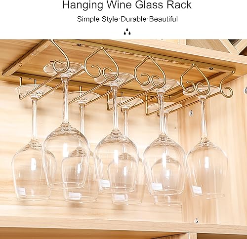 Porte-Verre à Vin Suspendu En Métal, support de verre à vin sous étagère, Cintre de rangement pour verres à pied, pour étagère d'armoires de restaurant de cuisine(Gold,60cmx22.5cm/23.6inx8.8in) - Nail Gallerys