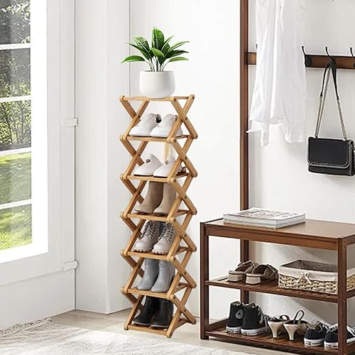 Yowmina 7 Niveaux Meuble Chaussure, Étagère à Chaussures en Bambou, Rangement Chaussure, Range-Chaussures Vertical et Compact pour Couloir Salon Entrée, Étagère d'angle peu Encombrante - Nail Gallerys