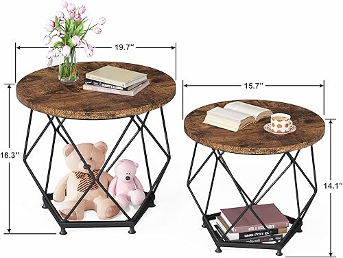 Matoresu Lot de 2 tables basses rondes pour salon, chambre à coucher, balcon, bureau, stable et facile à monter - Nail Gallerys