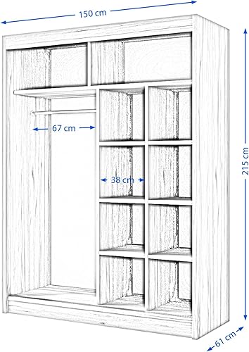 BEAUTY SOFA Mars Meble Armoire à Portes coulissantes Paco 120cm Armoire INCL. 2 Portes coulissantes Armoire avec Miroir Tringle à vêtements, Largeur : 120 cm, Couleur : Blanc - Nail Gallerys