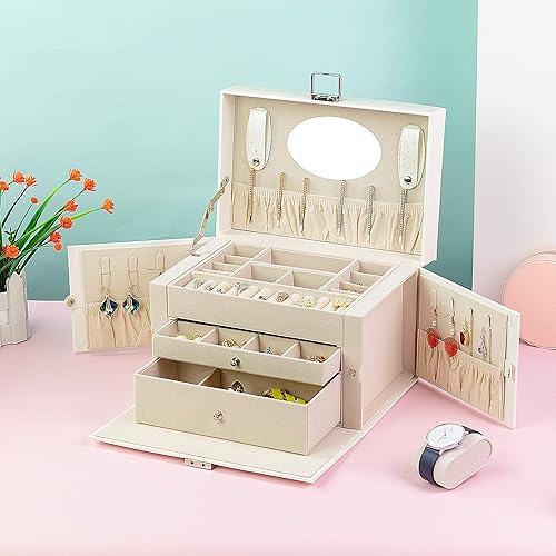 ADEL DREAM Boîte à bijoux à boucle en or rose à 3 niveaux étui à bijoux en cuir PU cadeau en velours doux pour vos proches et amis White - Nail Gallerys