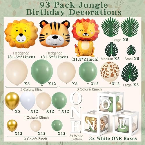 vamei Jungle Decoration Anniversaire 1 An Garcon Fille Safari Deco Anniversaire 1 An avec Arche Ballon Aluminium Animaux Jungle Boîte à Ballon (Vert) - Nail Gallerys