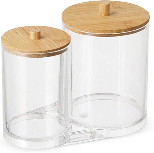 Hwtcjx Porte Coton Tige, Distributeur Coton, Boite a Coton, Fabriqué en Matériau PS, avec Couvercle en Bois, étanche à la poussière et à lhumidité, pour Salon, Chambre Coucher, Salle de Bain (A) - Nail Gallerys